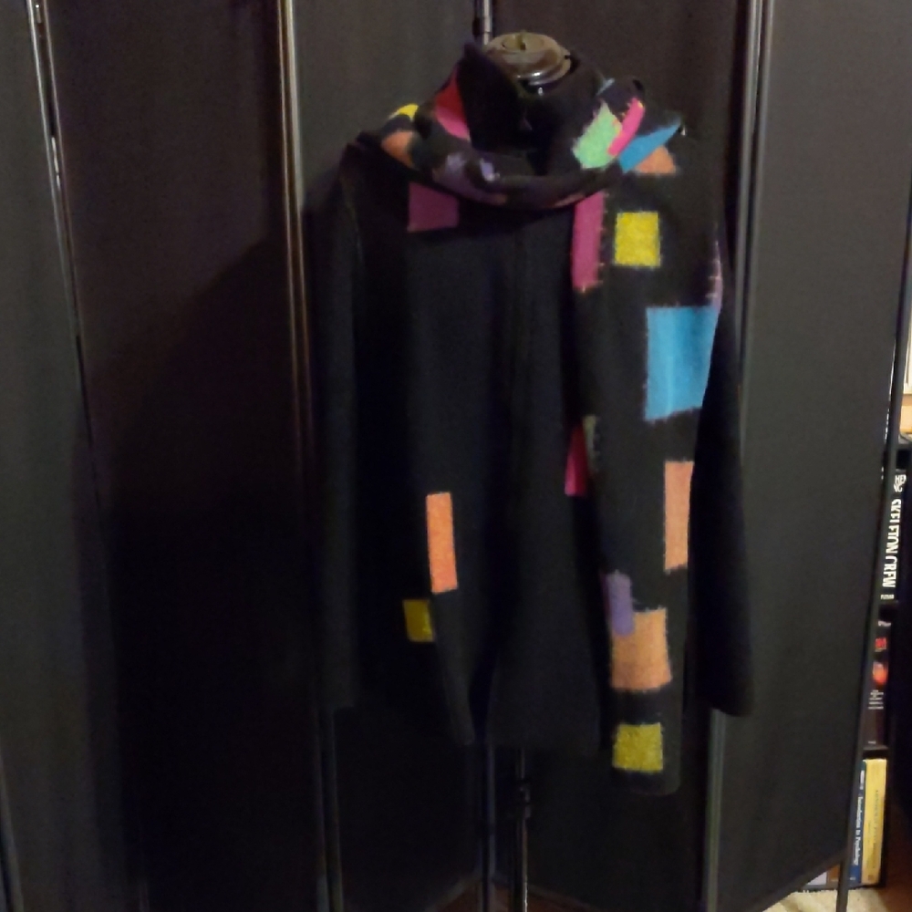 Colorful Geometric Coat and Scarf handmade Karvinen